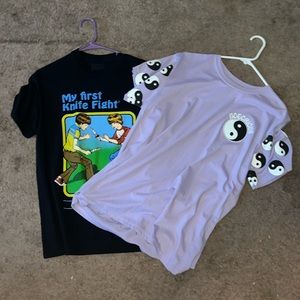 Two large shirts “my first knife fight” “notorious”